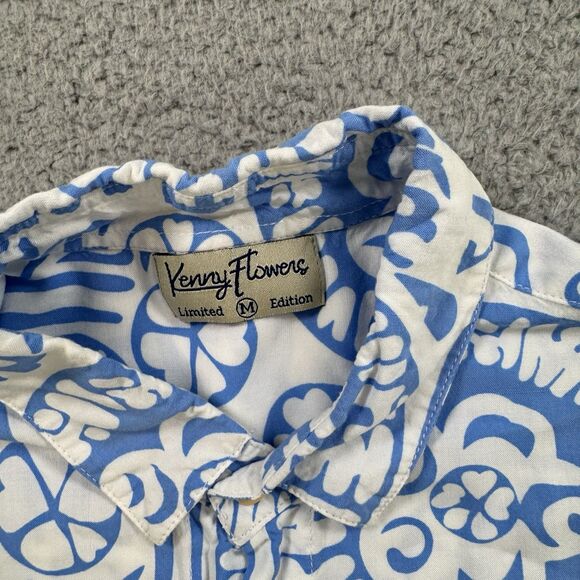 Kenny Flowers Shirt Mens M White Blue Limited Edition Hawaiian Rayon - Picture 3 of 8